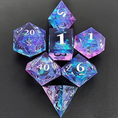 DND Dice Set D&D Polyhedral Dungeons & Dragons TRPG Game Purple Blue D4-D20 7Pcs • £11.99