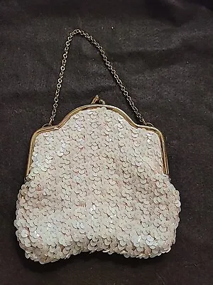 Vintage Cream Hand Bag (Clutch) With Sequins • $8