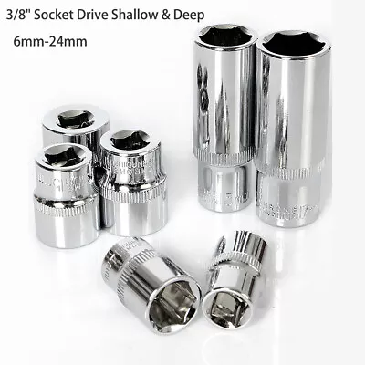 Socket 3/8  Drive Shallow & Deep 6 Points 6-24mm Polished Sockets Or Set Metric • $2.26