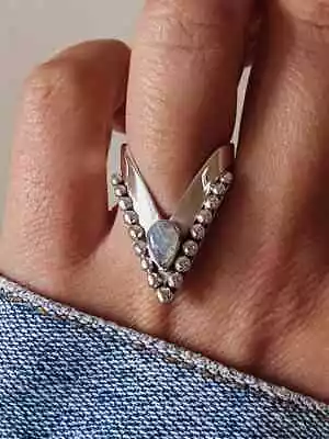 Moonstone Chevron Ring925 Sterling Silver Band &Statement Handmade Ring All Size • $13.99