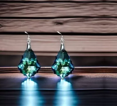 Peacock Green AB Crystal Earrings 295 Silver Ear WireTeardrop Crystal Earrings • $9.99