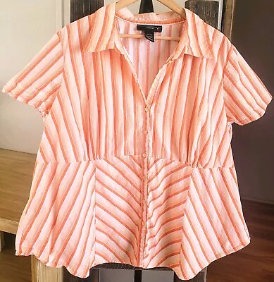 Venezia 3X Spring Orange Top Shirt Blouse Button Down Lightweight • $6
