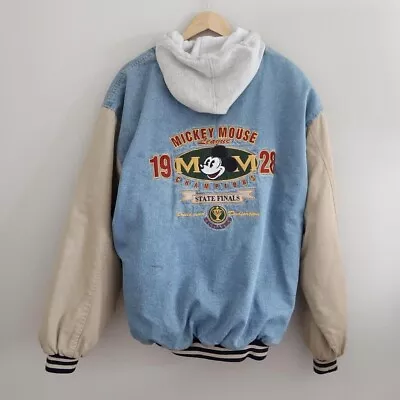 Vintage 90’s Disney Mickey Mouse Denim Bomber Jacket Sz Xl • $298
