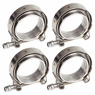 $49.99 • Buy 4X 2.5  Inch V-Band Flange&Clamp Kit For Turbo Exhaust Downpipes Stainless Steel
