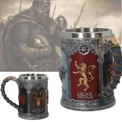 Viking Wood Style Beer Mug Medieval Resin Stainless Steel Beer Mug Retro Tankard • $45.30