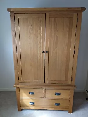 Salisbury Rustic Oak 3 Drawer Gents Wardrobe Wax Finish • £600