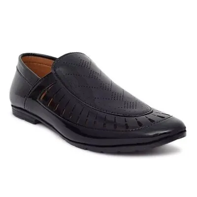 Men's Black Fully Nagra Faux Jutti Water Resistant Faux Leather Pull-On Men Shoe • £20.82
