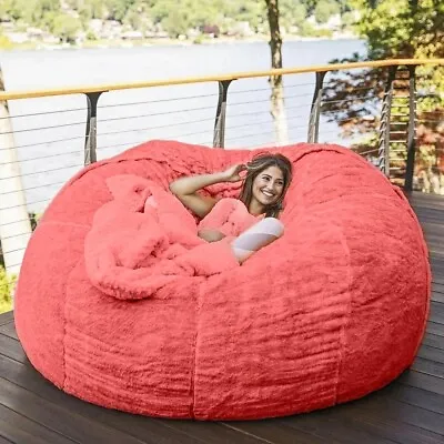 $177.99 • Buy 8ft Giant Fur Bean Bag Cover Fluffy Faux Fur Portable Big Round Sofa Bed 180cm