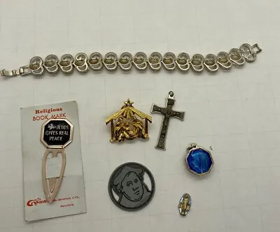 Vintage Religious Jewelry Lot Brooch Pendant Bracelet  Mustard Seed • $4.99