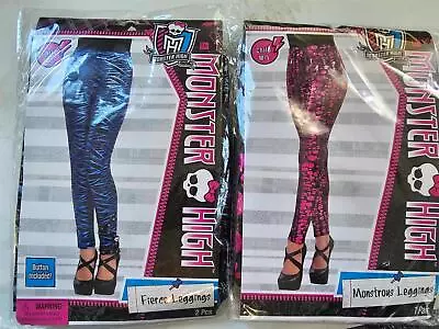 2 Monster High Leggings Monstrous & Fierce Child M/L Halloween Costume Pink Blue • $14.95