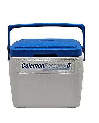 Vintage White Coleman Personal 8 Cooler With Two Cup Holder In Blue LId • $15