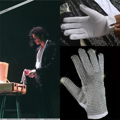 Classic MJ Michael Jackson Billie Jean Punk Glove Handmade 1:1 Rhinestone Gloves • £15.12