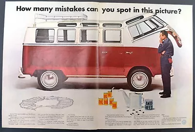 1967 VW Type 2 Bus  How Many Mistakes Can You Spot  2-Page Volkswagen Print Ad • $6.50