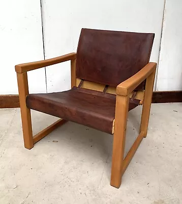 Karin Mobring Vintage Ikea Diana Safari Leather Sling Chair 70's Sweden • $459.99