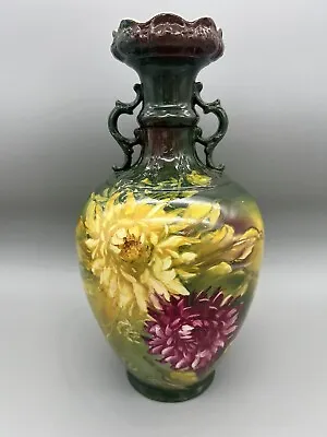 Royal Bonn/Franz Anton Mehlem 1755 Green Gold Pink Floral  Vase Germany • $169