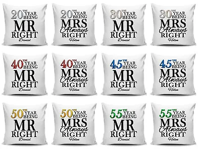 Personalised Pair Of Mr Right & Mrs Always Right Anniversary Cushion Covers • £10.99