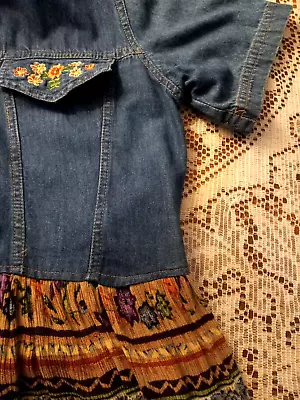 M.P.H Women Dress Maxi Embroidery Denim Crinkly Top Stitched Size Large Vtg 90's • $19.99