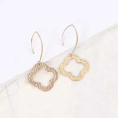 Hammered Cutout Clover Threader Earrings Women Open Chandelier Moroccan Jewelry • $1.49