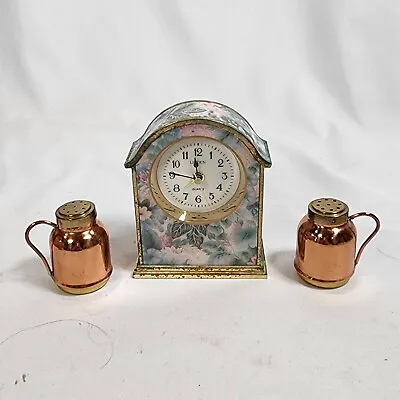 Vintage Linden Quartz Lighted Dial Table Alarm Clock + Copper Salt/Pepper Shaker • $24