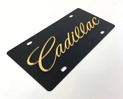 Black Stainless Steel License Plate W/ Gold Script Emblem For Cadillac • $39.95