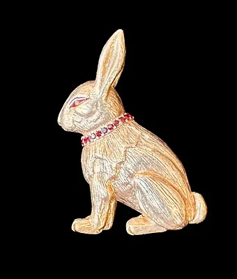 Vintage Metropolitan Museum Of Arts MMA Gold Tone Red Crystal MAD Rabbit Brooch • $74