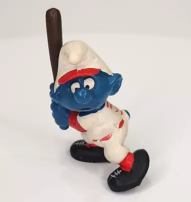 Vintage 1980s SCHLEICH Smurfs Peyo Baseball Player Batter Smurf Mini Toy Figure • $7.20