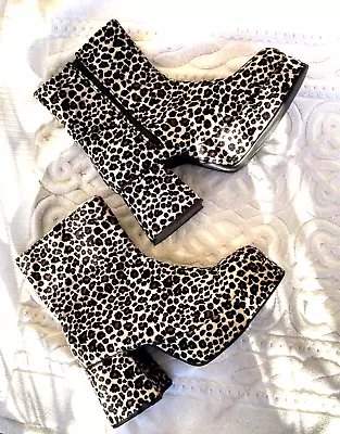 1970's Style Platform Boots Leopard Mens Size 13 Disco Side Zip Rocker Boots • $149.50