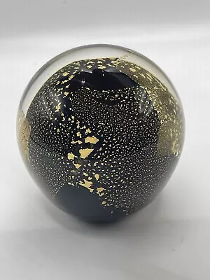 Vintage Randy Strong 1993 Black & Gilt Foil Small Art Glass Paperweight Signed • $62.99