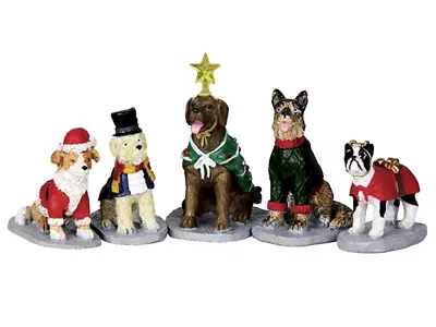 Lemax -Costumed Canines-Holiday Village Accent -Set Of 5 Decorative Dogs-small • $14.75