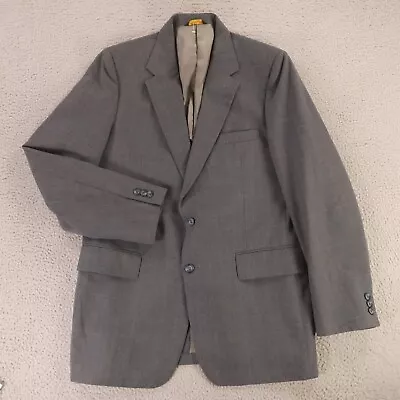 VINTAGE Jacket M Gray Window Pane Check Worsted Wool Blazer Made In USA 40R • $69.97