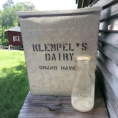 Vintage Klempels Dairy Galvanized Porch Milk Box And Bottle Grand Haven Michigan • $70