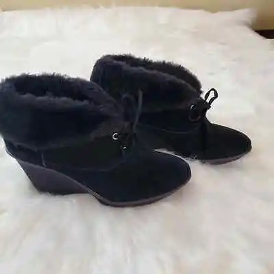 B. Makowsky Wedge Booties Size 9 Nellie Black Suede Faux Fur  • $27.25