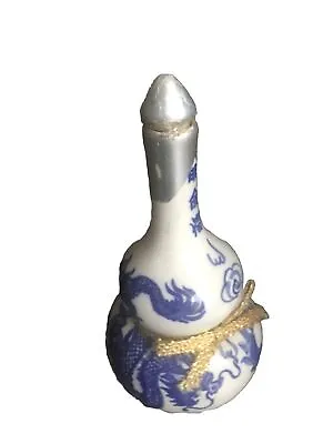 VINTAGE Vietnamese   Ming Ming Decoction” Blue /White Hand Paint Gourd Bottle • $36