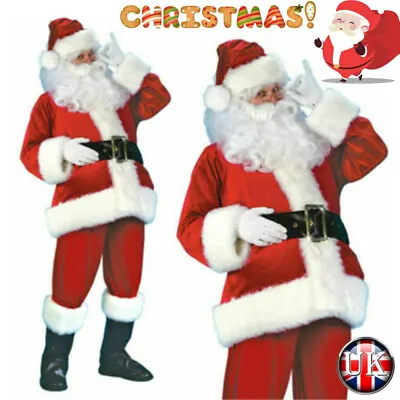 £17.09 • Buy Santa Claus Costume Adult Father Outfit Christmas Flannel Suit Mens Cosplay 7pcs