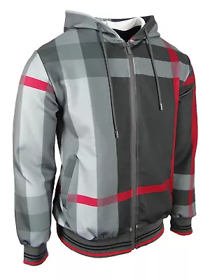 Hoodie Jacket Designer Engineered Plaid Stripe Zip Up Mens Elastic Casual Dress • $34.95