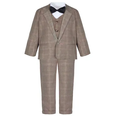 Baby Toddler Boys Plaid Outfits Formal Wedding Suit Set Gentleman Clothes 4PCS • £22.99