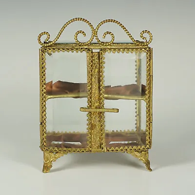 Antique French Beveled Glass Brass Jewelry Box Vitrine Display Case Double Door • $521.25