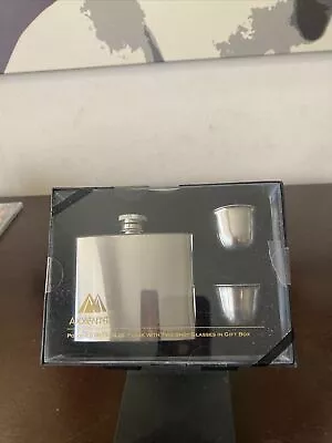 Axxents Polished Metal 4 Oz Flask With 2 Shot Glasses In Gift Box • $10.95