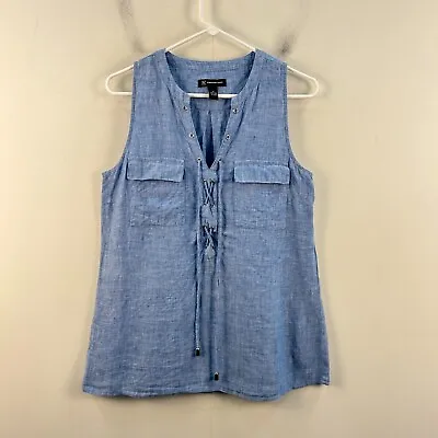 INC Womens 6 Tank Top Blouse Blue Chambray Linen Pullover Sleeveless 21448 • $20.30