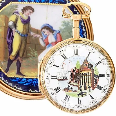 Duchene Quarter Hour Repeater Fusee Pocket Watch Enamel Cased Fancy Painted Dial • $4550