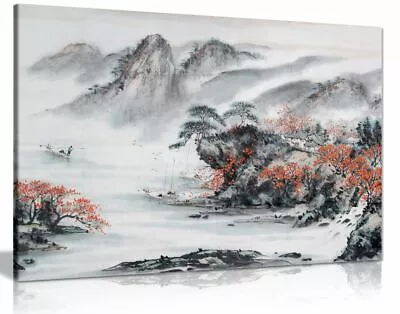 £15.99 • Buy Japanese Contemporary Art Black White Red Canvas Wall Art Picture Print