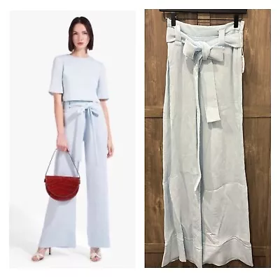 NWT STAUD Bernard Pants High Waist Wide Leg Ice Blue Size 2 • $110