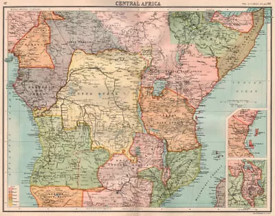 COLONIAL CENTRAL AFRICA. Congo German East Africa Rhodesia. BARTHOLOMEW 1898 Map • £49