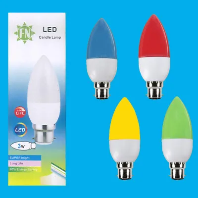 2x 3W LED Coloured BC B22 Candle Light Bulb Lamp Red Yellow Green Blue 85-265V • £5.98