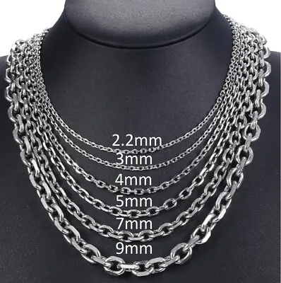 £4.99 • Buy 40-75cm Silver Stainless Steel Rolo Oval Cross Chain Curb 2/5/7/10mm Necklace J8