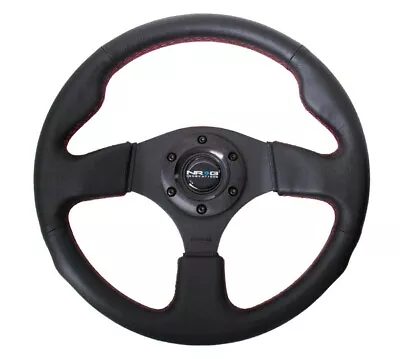 $124 • Buy NRG Steering Wheel 320mm Race / Sport Type-R Black Leather Red Stitch