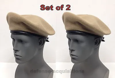 SET OF 2 NEW Military Issue Inspection Ready Tan Wool Beret SIZE 6 3/4 SMALL • $11.24