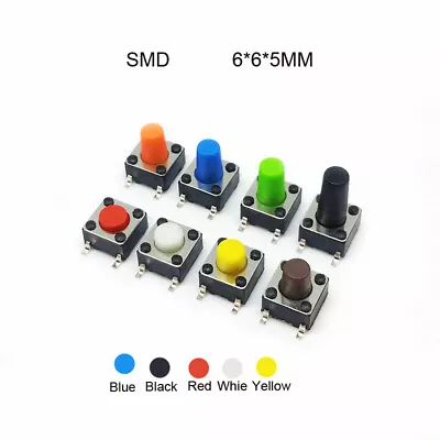 10~500x SMD 6x6x5mm Tactile Push Button Miniature/Mini PCB Switch Various Color • $1.10