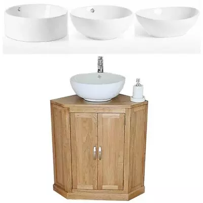 Bathroom Vanity Unit Oak Cabinet Corner Wash Stand & White Ceramic Basin 501B A • $540.35