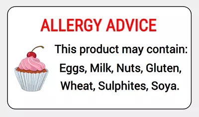 ALLERGY Self Adhesive Cake Labels Allergen Stickers 45mm X 25mm  • £2.40